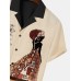 Mens Ethnic Cartoon Figure Patchwork Button Revere Collar Shirts