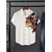 Mens Ethnic Figure Side Print Lapel Short Sleeve Shirts