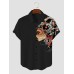 Mens Ethnic Figure Side Print Lapel Short Sleeve Shirts