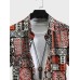 Mens Ethnic Geometric Pattern Lapel Collar Short Sleeve Shirts