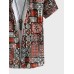 Mens Ethnic Geometric Pattern Lapel Collar Short Sleeve Shirts