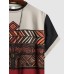 Mens Ethnic Geometric Pattern Patchwork Crew Neck Short Sleeve T-Shirts