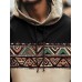 Mens Ethnic Geometric Pattern Patchwork Hooded Short Sleeve T-Shirts