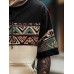 Mens Ethnic Geometric Pattern Patchwork Hooded Short Sleeve T-Shirts