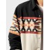 Mens  Ethnic Geometric Pattern Patchwork Lapel Long Sleeve Shirts