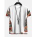 Mens Ethnic Geometric Pattern Stitching Texture Short Sleeve Streetwear T-Shirts