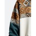 Mens Ethnic Geometric Print Color Block Patchwork Drawstring Hoodies