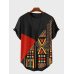 Mens Ethnic Geometric Print Crew Neck Curved Hem Short Sleeve T-Shirts