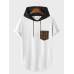 Mens Ethnic Geometric Print Curved Hem Hooded Short Sleeve T-Shirts