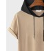 Mens Ethnic Geometric Print Curved Hem Hooded Short Sleeve T-Shirts