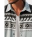 Mens Ethnic Geometric Print Lapel Button Up Long Sleeve Shirts