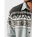 Mens Ethnic Geometric Print Lapel Button Up Long Sleeve Shirts