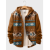 Mens Ethnic Geometric Print Patchwork Button Front Hooded Jacket