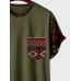 Mens Ethnic Geometric Print Patchwork Chest Pocket Curved Hem T-Shirts