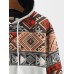 Mens Ethnic Geometric Print Patchwork Contrast Kangaroo Pocket Hoodies