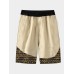 Mens Ethnic Geometric Print Stitching Drawstring Waist Shorts