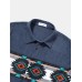 Mens Ethnic Ornament Printed Ribbed Long Sleeve Shirts