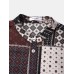 Mens Ethnic Paisley Floral Print Half Button Short Sleeve Henley Shirts