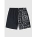 Mens Ethnic Paisley Japanese Print Patchwork Loose Shorts