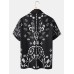 Mens Ethnic Paisley Print Embroidered Revere Collar Short Sleeve Shirts