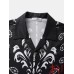 Mens Ethnic Paisley Print Embroidered Revere Collar Short Sleeve Shirts