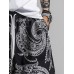 Mens Ethnic Paisley Print Side Pockets Drawstring Waist Shorts