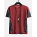 Mens Ethnic Paisley Print Stitching Texture Streetwear Short Sleeve T-Shirts