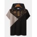 Mens Ethnic Patchwork Short Sleeve Hooded Drawstring T-shirts