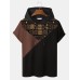 Mens Ethnic Patchwork Short Sleeve Hooded Drawstring T-shirts