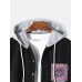 Mens Ethnic Pattern Chest Pocket Corduroy Contrast Hooded Shirts