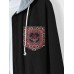 Mens Ethnic Pattern Chest Pocket Corduroy Contrast Hooded Shirts