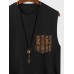 Mens Ethnic Pattern Curved Hem Sleeveless Tanks