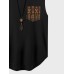 Mens Ethnic Pattern Curved Hem Sleeveless Tanks