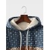 Mens Ethnic Pattern Patchwork Kangaroo Pocket Drawstring Hoodies