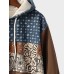 Mens Ethnic Pattern Patchwork Kangaroo Pocket Drawstring Hoodies