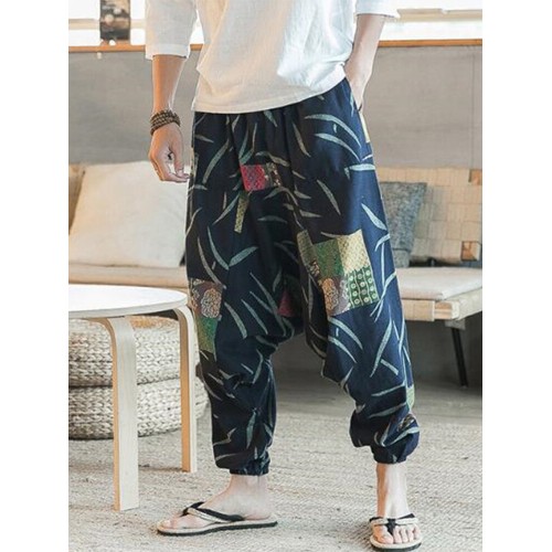 Mens Ethnic Pattern Printe Floral Harem Yoga Baggy Pants