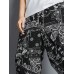 Mens Ethnic Pattern Side Pockets Drawstring Waist Cropped Pants