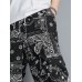 Mens Ethnic Pattern Side Pockets Drawstring Waist Cropped Pants