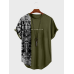 Mens Ethnic Print Patchwork Curved Hem Short Sleeve T-Shirts