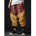 Mens Ethnic Print Patchwork Loose Drawstring Waist Pants