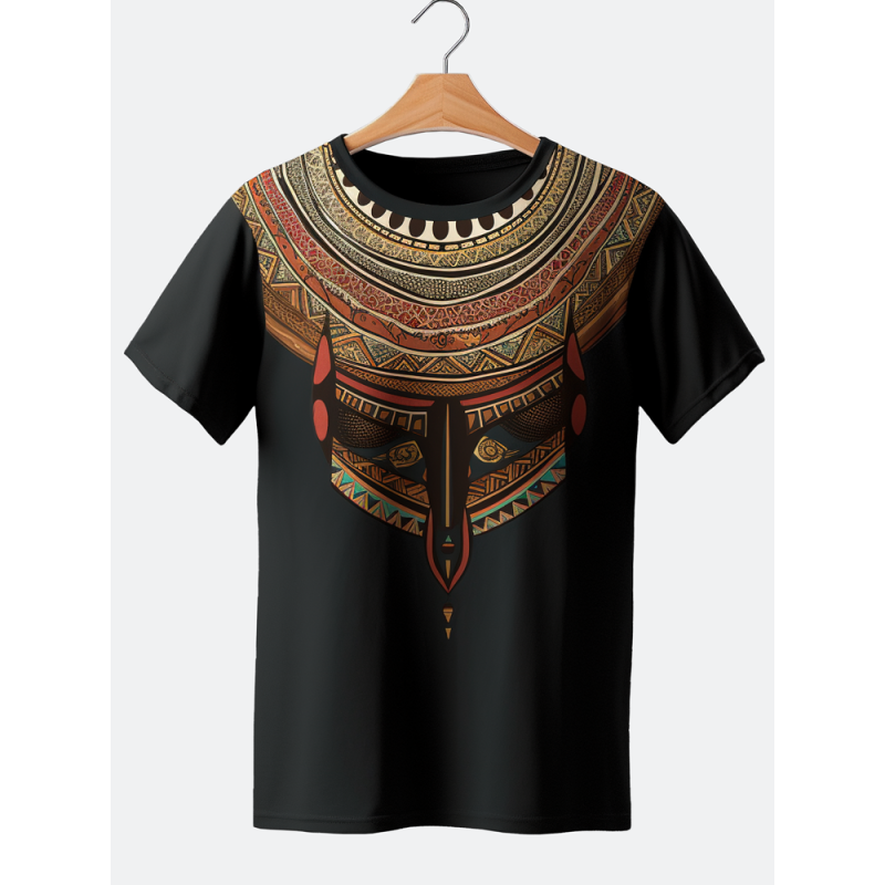 Mens Ethnic Totem Print Crew Neck Short Sleeve T-Shirts