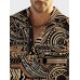 Mens Ethnic Totem Print Half Button Long Sleeve Henley Shirts