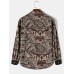 Mens Ethnic Totem Print Half Button Long Sleeve Henley Shirts