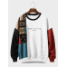 Mens Ethnic Tribal Letter Print Patchwork Crew Neck Pullover Sweatshirts