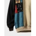 Mens Ethnic Tribal Letter Print Patchwork Crew Neck Pullover Sweatshirts