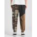 Mens Ethnic Tribal Pattern Color Block Patchwork Corduroy Pants