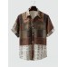 Mens Ethnic Tribal Totem Print Lapel Short Sleeve Shirts