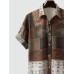 Mens Ethnic Tribal Totem Print Lapel Short Sleeve Shirts