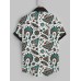 Mens Ethnic Vintage Feather Print Lapel Contrast Short Sleeve Shirts