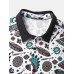 Mens Ethnic Vintage Feather Print Lapel Contrast Short Sleeve Shirts
